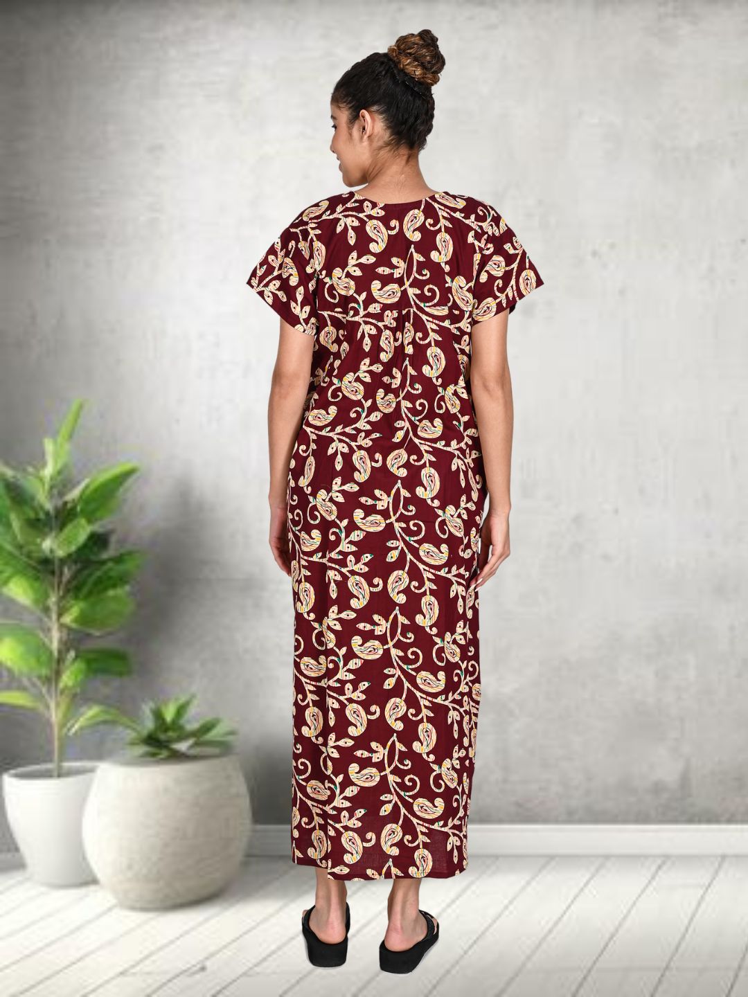 1950-Women's Pure Cotton Blended Printed Maxi Dress for Daily & Night Wear Floral Nighty