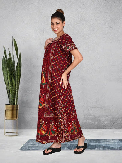 1451-Women's Pure Cotton Blended Printed Maxi Dress for Daily & Night Wear Floral Nighty