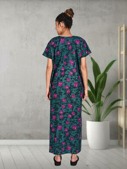 1500-Women's Pure Cotton Blended Printed Maxi Dress for Daily & Night Wear Floral Nighty