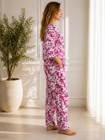 11054-Women Floral Printed Night Suit Set