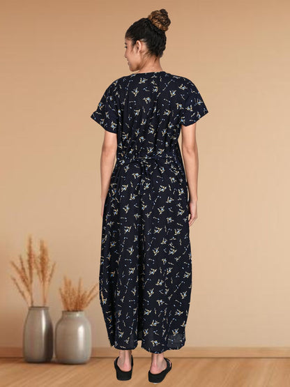 1903-Women's Pure Cotton Blended Printed Maxi Dress for Daily & Night Wear Floral Nighty