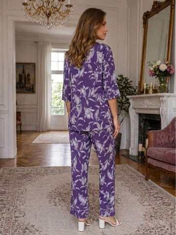 11055-Women White Floral Printed Night Suit Set