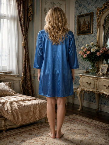 11029 - Women Solid Satin Night Suit with Robe Set
