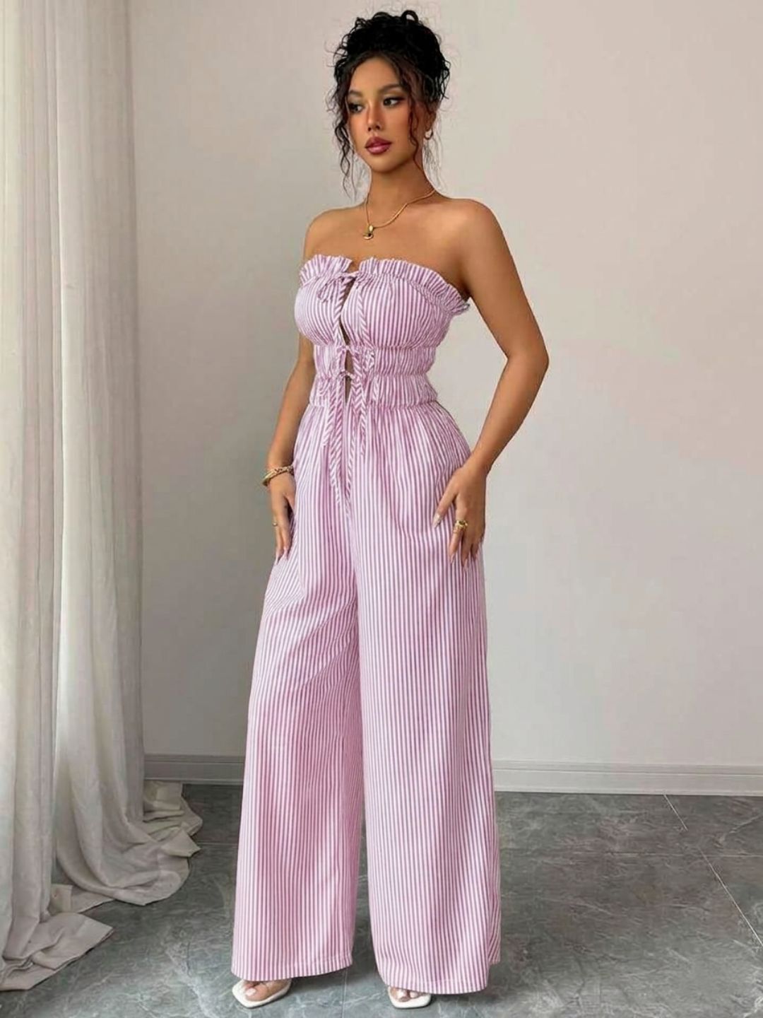 11038 - Women Striped Cotton Night Suit