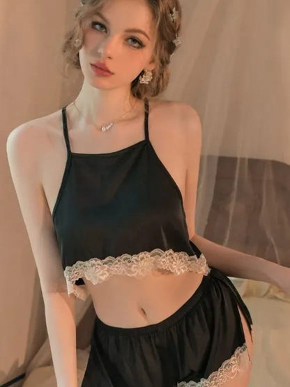 301 DN   3-Piece Satin Nightwear Set with Lace Trim – Robe, Cami & Shorts