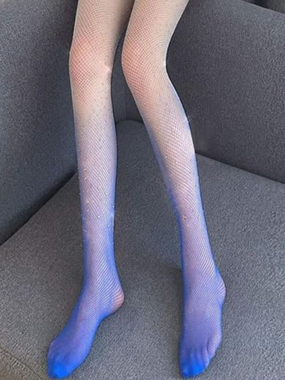 8007 - Women Lavender Fishnet Stockings with Rhinestone Detailing