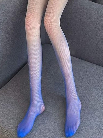 8007 - Women Lavender Fishnet Stockings with Rhinestone Detailing