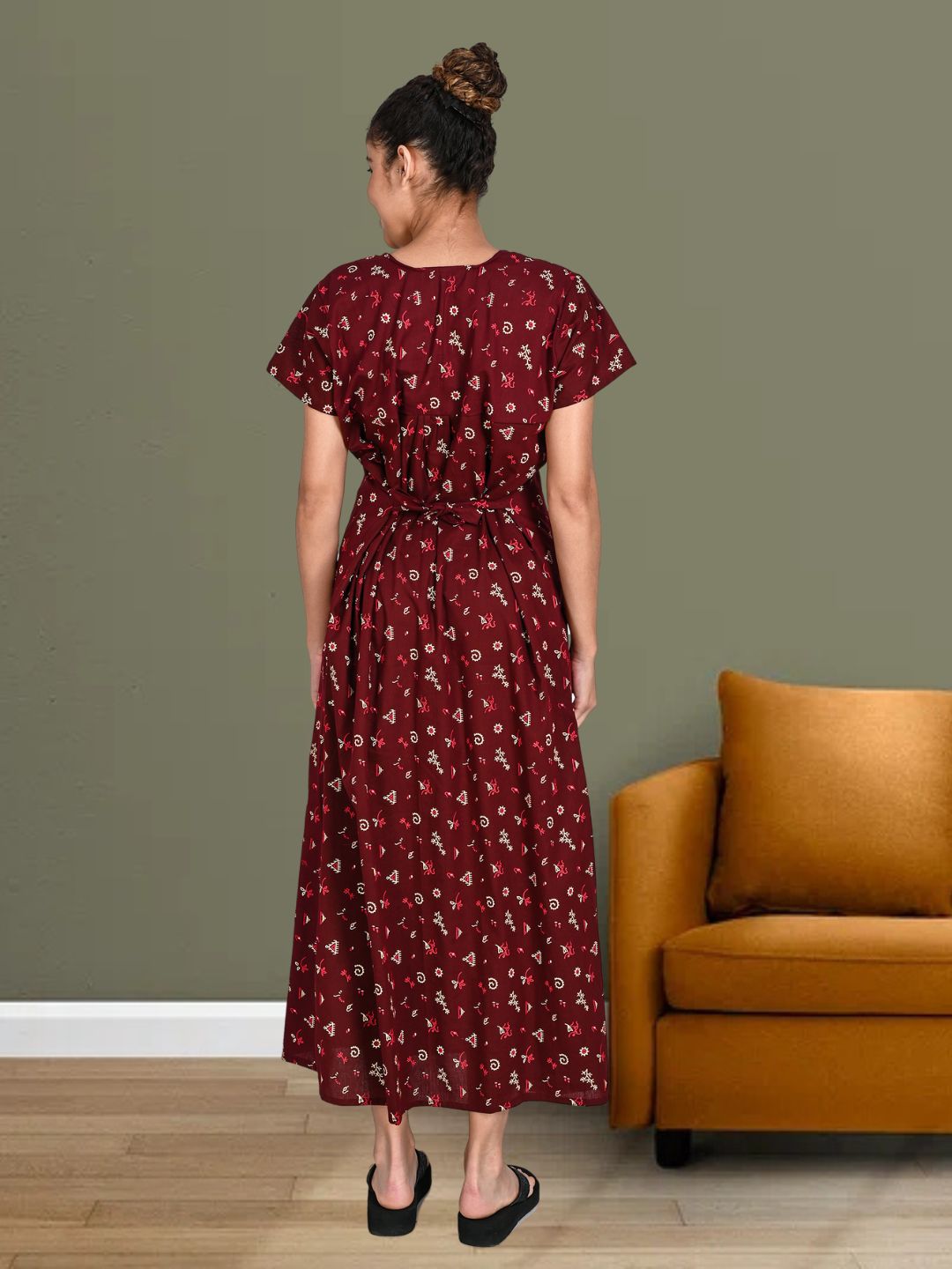 1650-Women's Pure Cotton Blended Printed Maxi Dress for Daily & Night Wear Floral Nighty