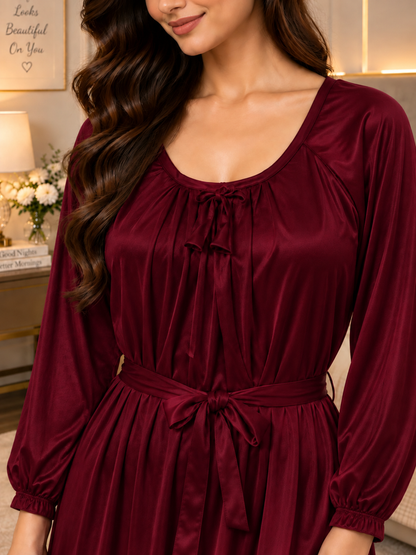 11065-Women Solid Satin Full-Length Night Dress.