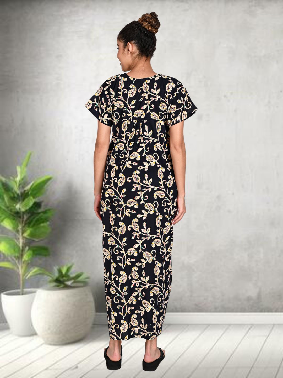1950-Women's Pure Cotton Blended Printed Maxi Dress for Daily & Night Wear Floral Nighty