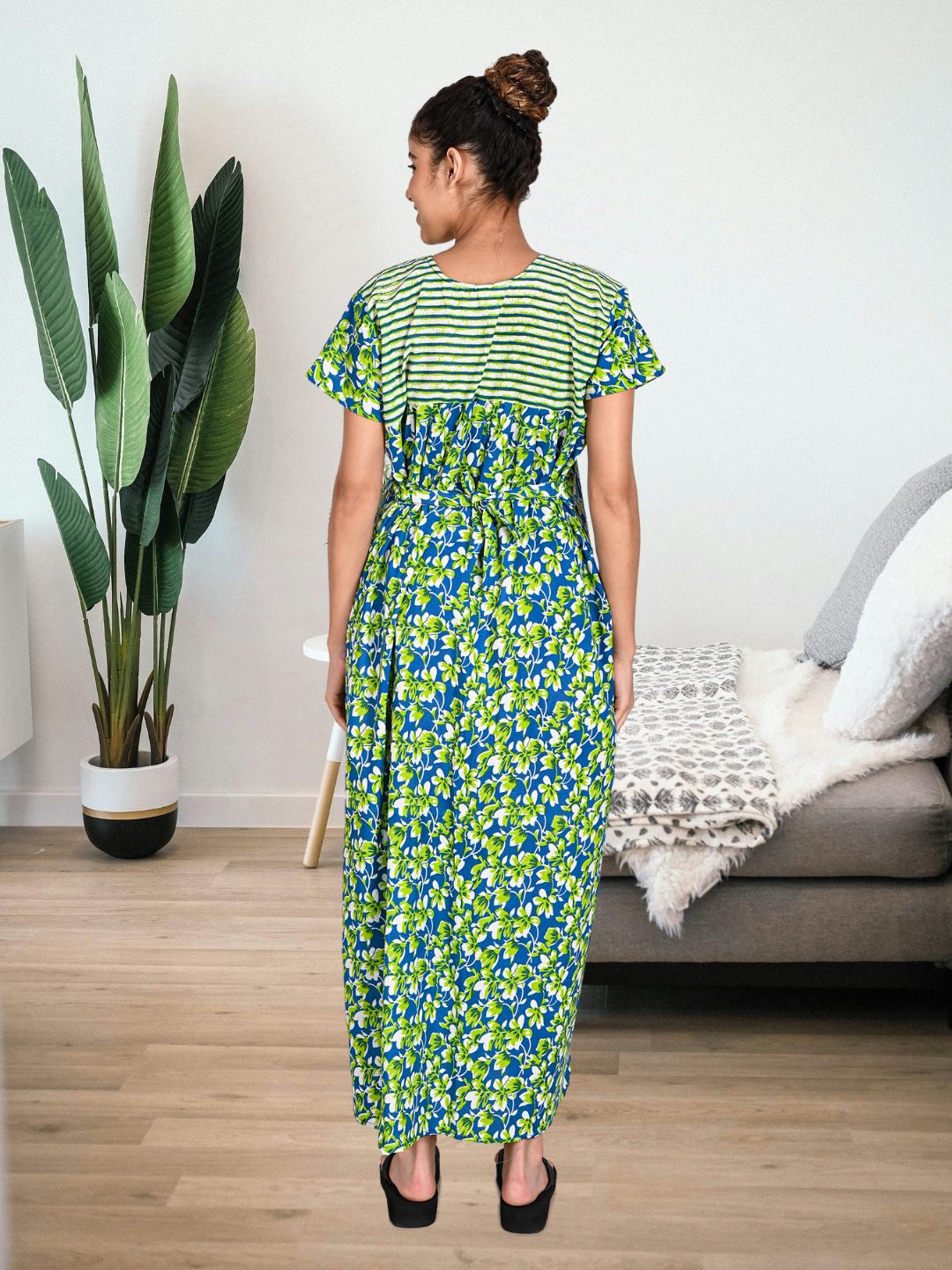 1600-Women's Pure Cotton Blended Printed Maxi Dress for Daily & Night Wear Floral Nighty