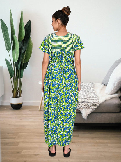 1600-Women's Pure Cotton Blended Printed Maxi Dress for Daily & Night Wear Floral Nighty