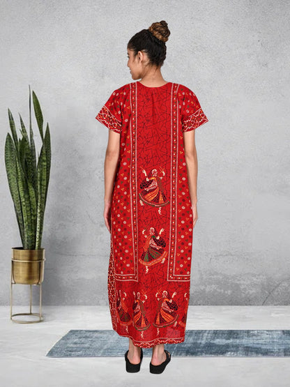 1451-Women's Pure Cotton Blended Printed Maxi Dress for Daily & Night Wear Floral Nighty