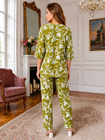11055-Women White Floral Printed Night Suit Set
