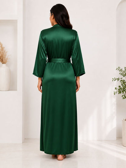 11006- Bottle Green Glamorous Satin Nightwear Robe – Soft & Silky Feel