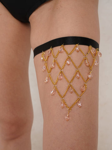 10007-Gold Designer Beaded Leg Garter