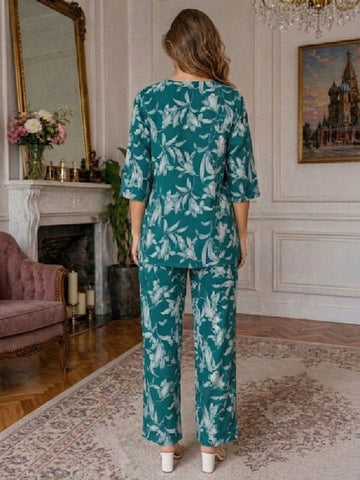 11055-Women White Floral Printed Night Suit Set
