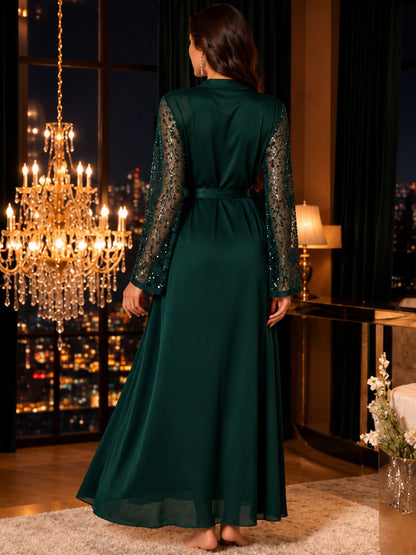 21001-Women Japanese Satin Nightdress with Sheer Sequin Robe