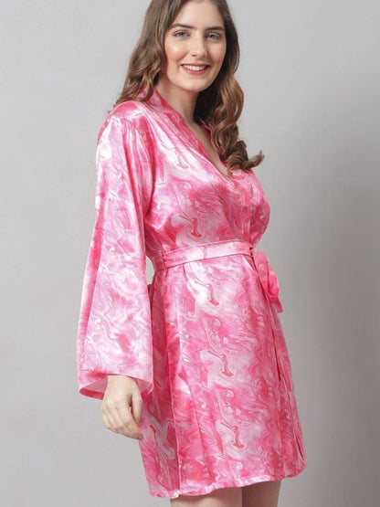80-Faded Pink Satin Marble Short Robe
