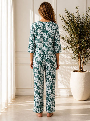 11054-Women Floral Printed Night Suit Set