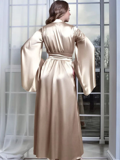 11006- Beige Glamorous Satin Nightwear Robe – Soft & Silky Feel
