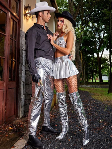 156 - Women Grey Embellished Sequinned Fringe Party Wear Crop Top & Mini Skirt 2-Piece Nightwear Set