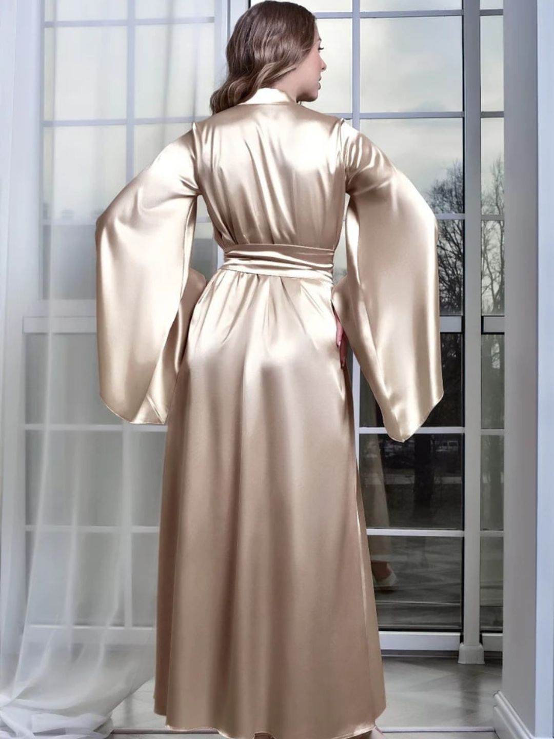 11006- Blue Glamorous Satin Nightwear Robe – Soft & Silky Feel