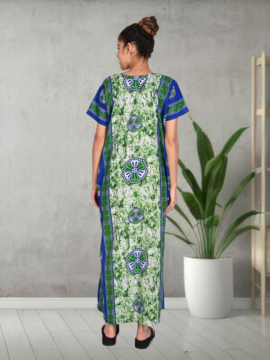 1501-Women's Pure Cotton Blended Printed Maxi Dress for Daily & Night Wear Floral Nighty