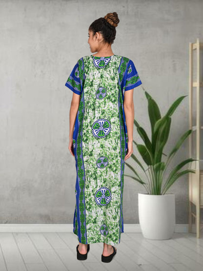 1501-Women's Pure Cotton Blended Printed Maxi Dress for Daily & Night Wear Floral Nighty