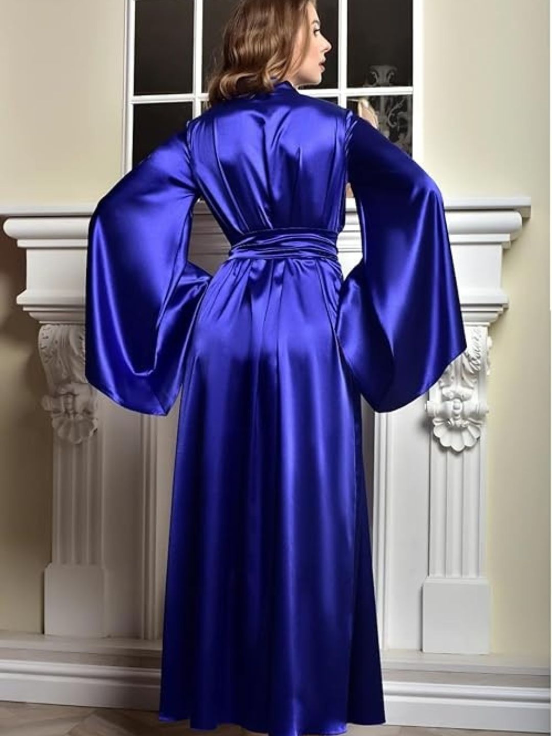 11006- Beige Glamorous Satin Nightwear Robe – Soft & Silky Feel