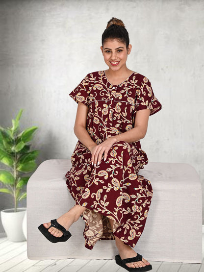1950-Women's Pure Cotton Blended Printed Maxi Dress for Daily & Night Wear Floral Nighty