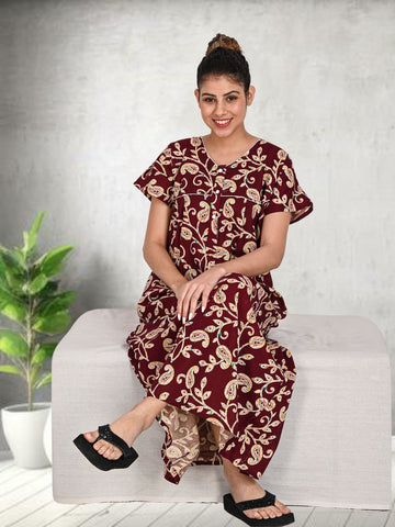 1950-Women's Pure Cotton Blended Printed Maxi Dress for Daily & Night Wear Floral Nighty