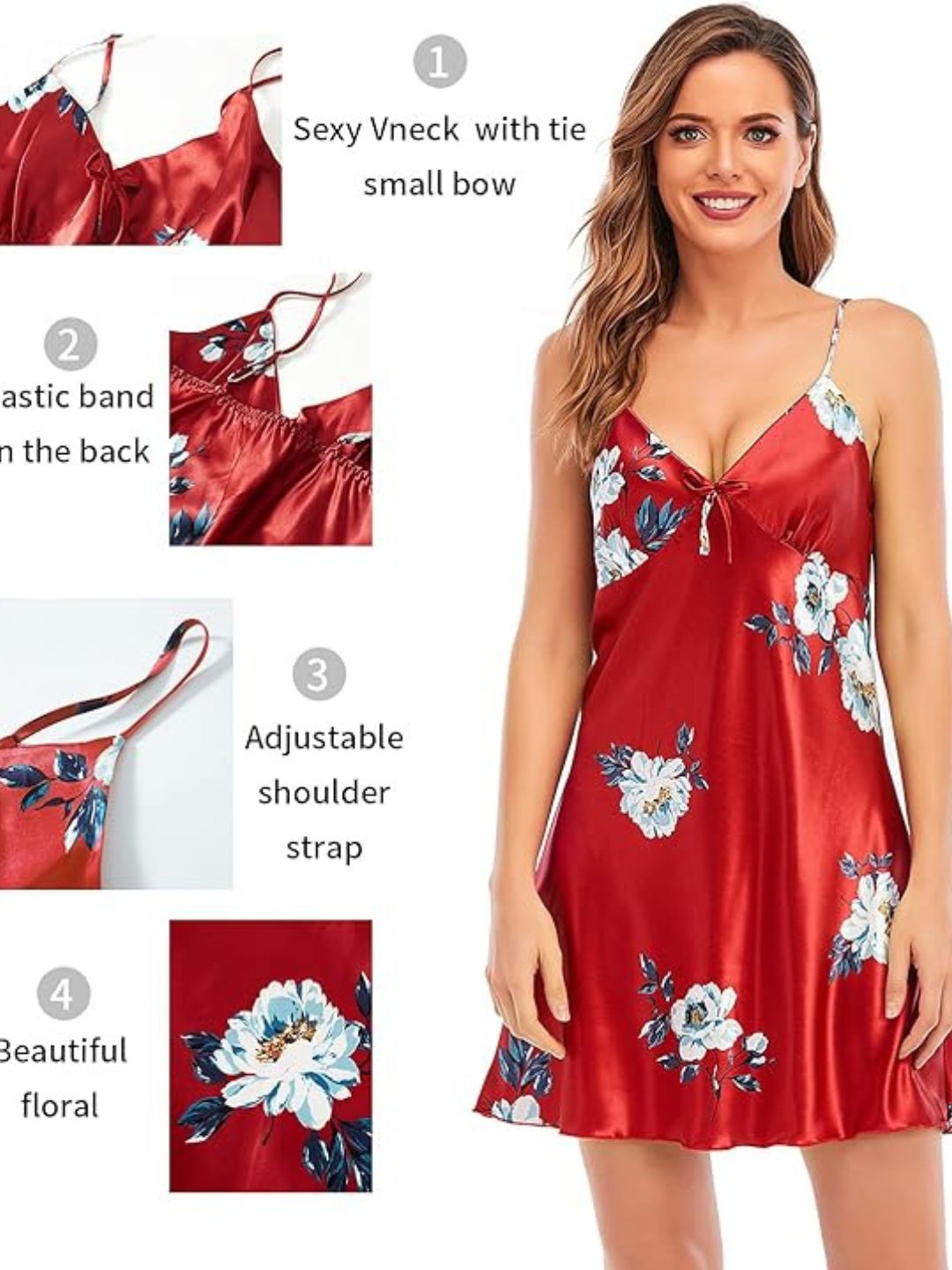 93 WINE-Women's Satin Floral Nightdress and Robe Set
