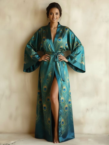 11027-Women Print Long Night Robe