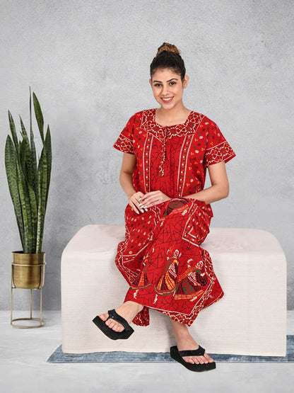 1451-Women's Pure Cotton Blended Printed Maxi Dress for Daily & Night Wear Floral Nighty