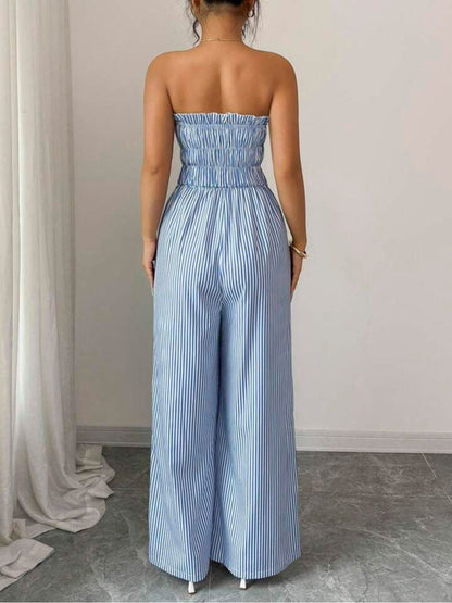 11038 - Women pink & White Striped Cotton Night Suit