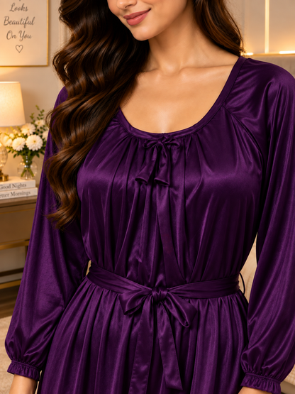 11065-Women Solid Satin Full-Length Night Dress.