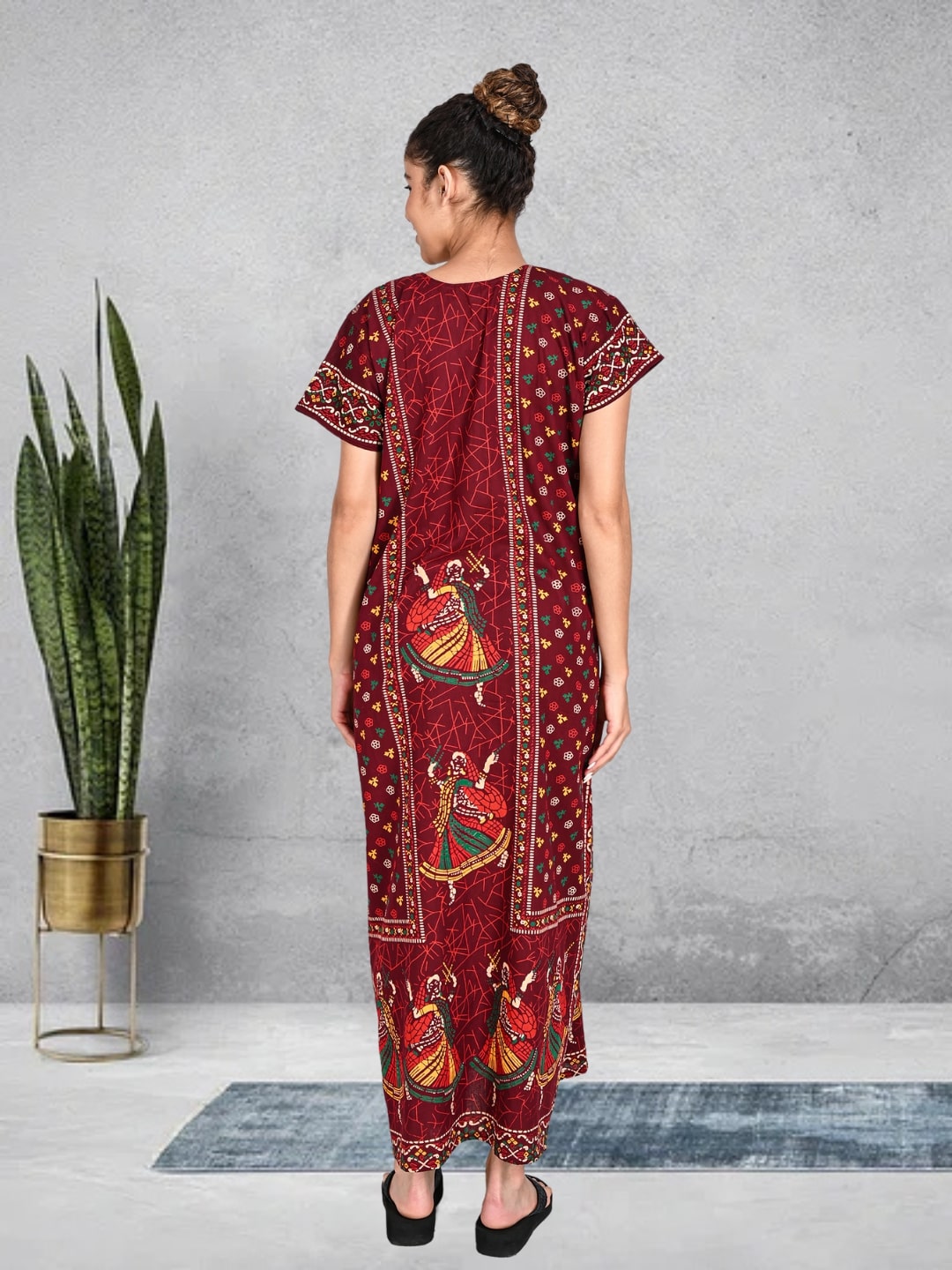 1451-Women's Pure Cotton Blended Printed Maxi Dress for Daily & Night Wear Floral Nighty