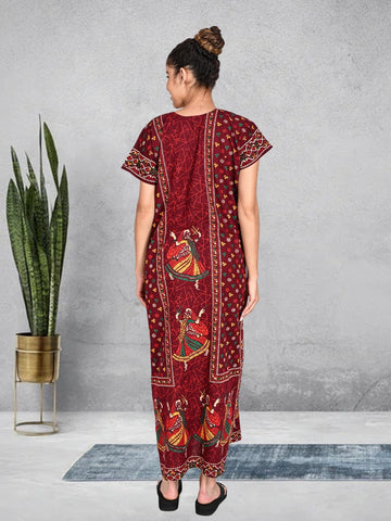 1451-Women's Pure Cotton Blended Printed Maxi Dress for Daily & Night Wear Floral Nighty