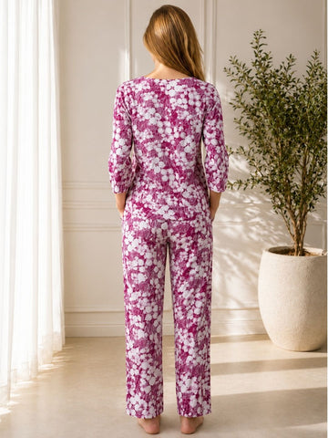 11054-Women Floral Printed Night Suit Set