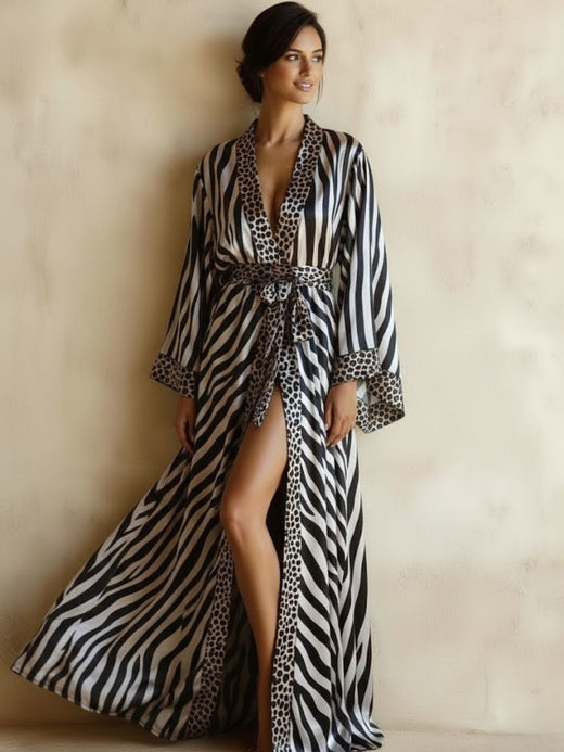 11027-Women Print Long Night Robe