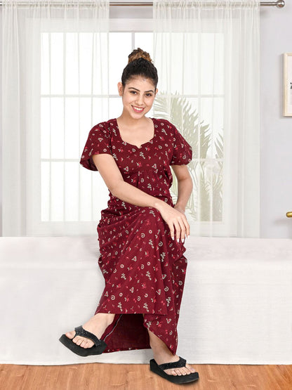 1650-Women's Pure Cotton Blended Printed Maxi Dress for Daily & Night Wear Floral Nighty