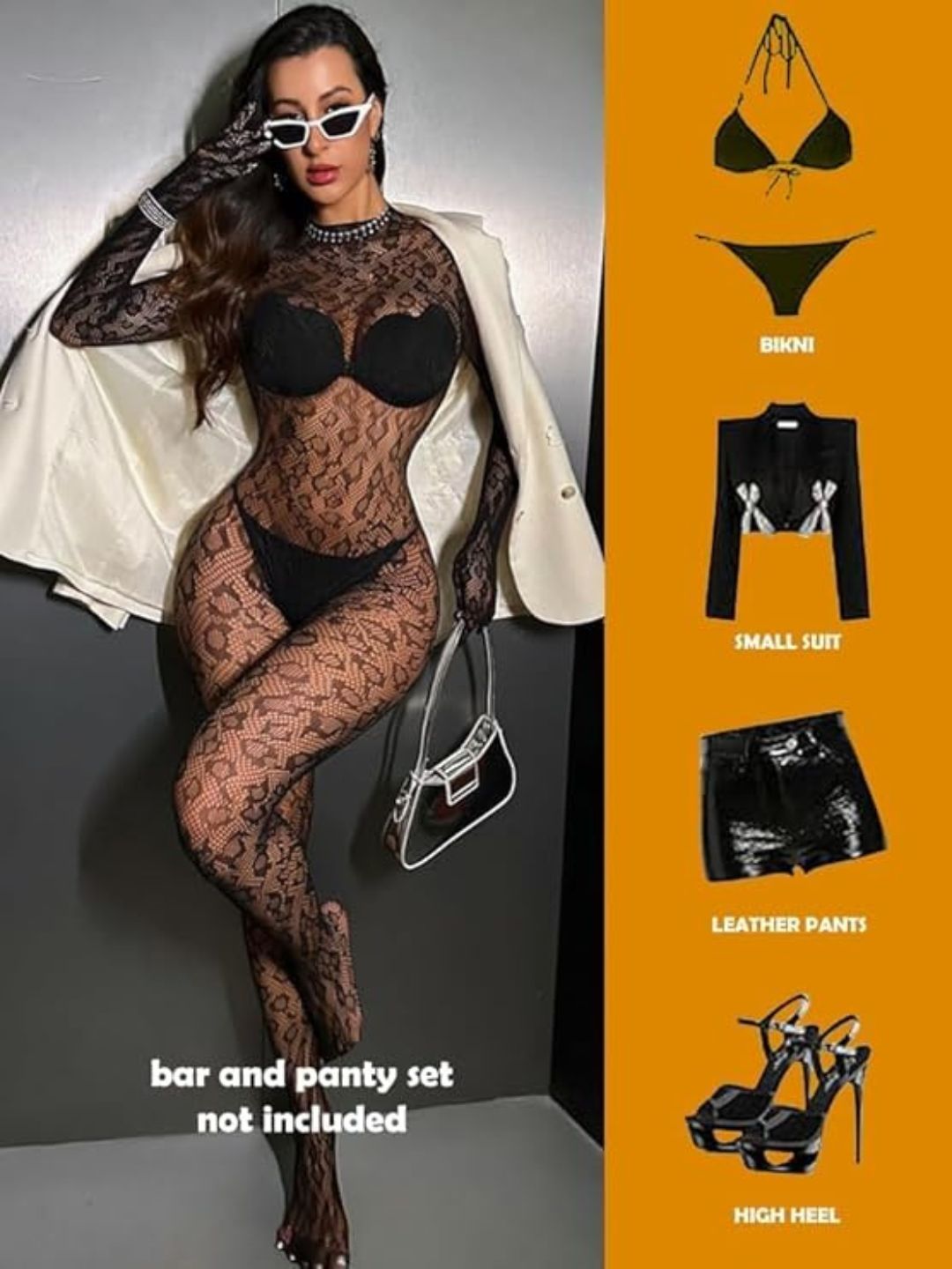8011-Women’s Black Sheer Nylon Stocking Bodysuit