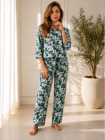 11054-Women Floral Printed Night Suit Set