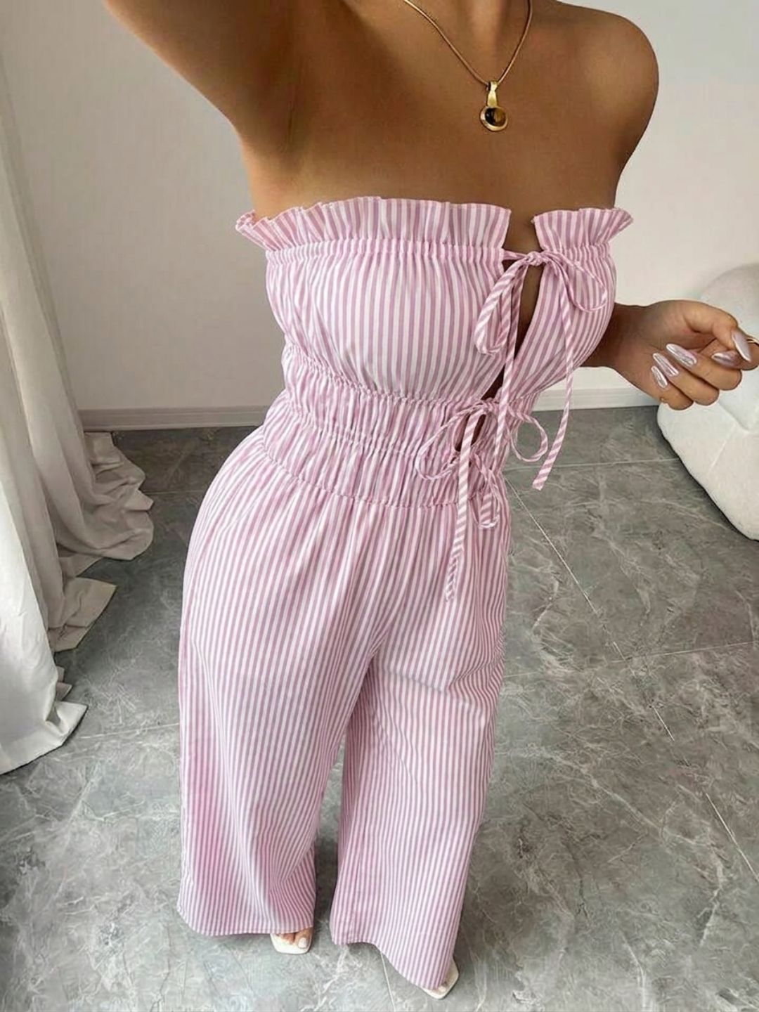 11038 - Women Striped Cotton Night Suit