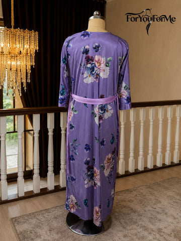 11001-Womens Floral Satin Nightdress with Robe Set