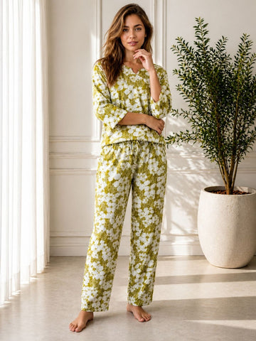 11054-Women Floral Printed Night Suit Set