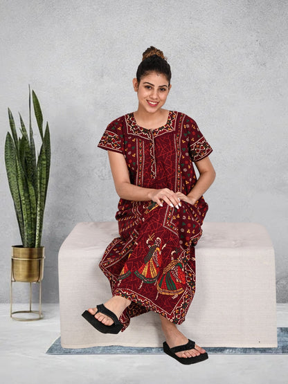 1451-Women's Pure Cotton Blended Printed Maxi Dress for Daily & Night Wear Floral Nighty