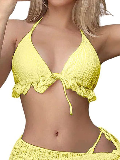 2001-Yellow Crochet Bikini Bralette with Matching Wrap Skirt Set