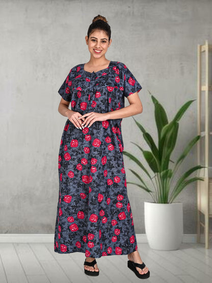1500-Women's Pure Cotton Blended Printed Maxi Dress for Daily & Night Wear Floral Nighty